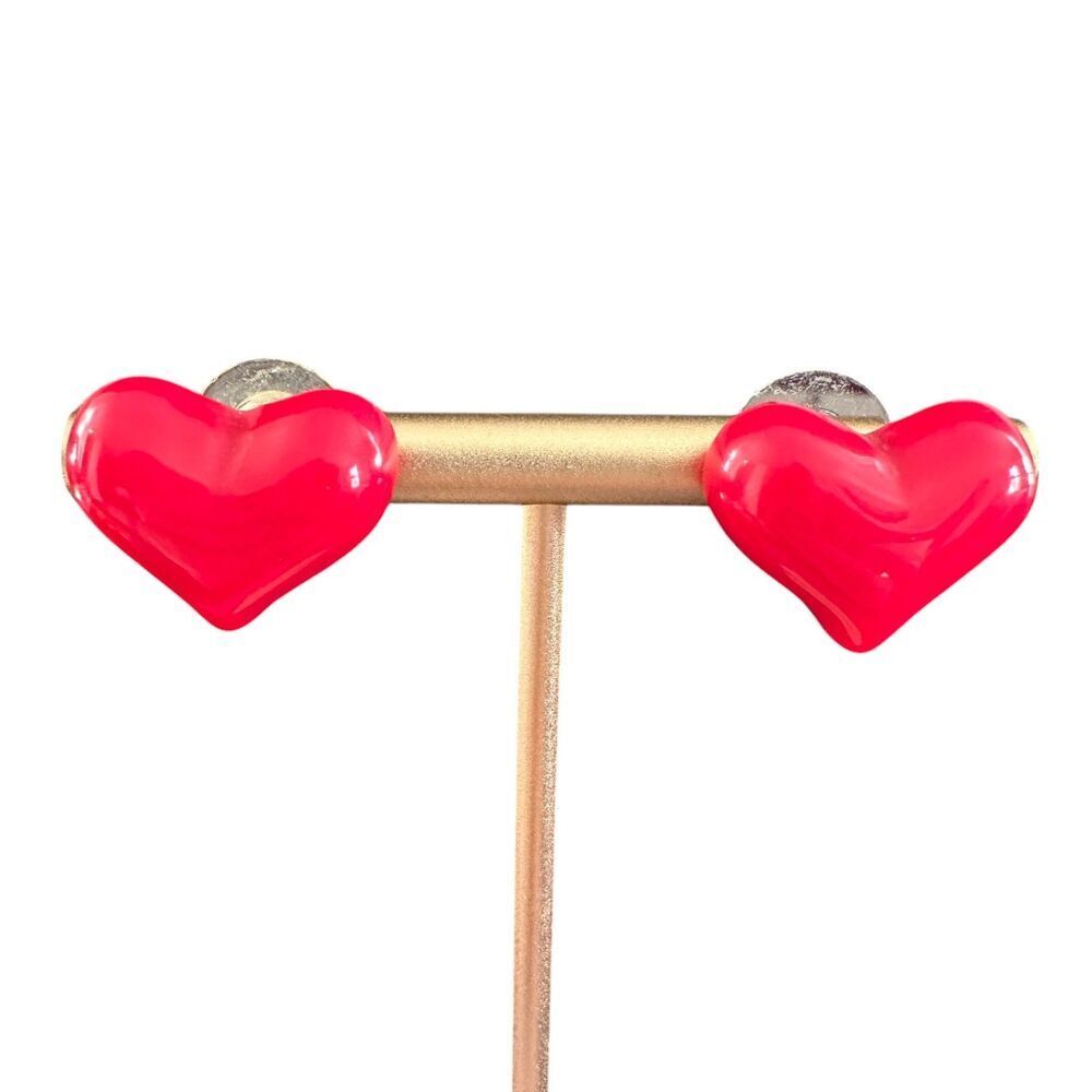 Vintage Puffy Heart Earrings Red Acrylic Valentines Day